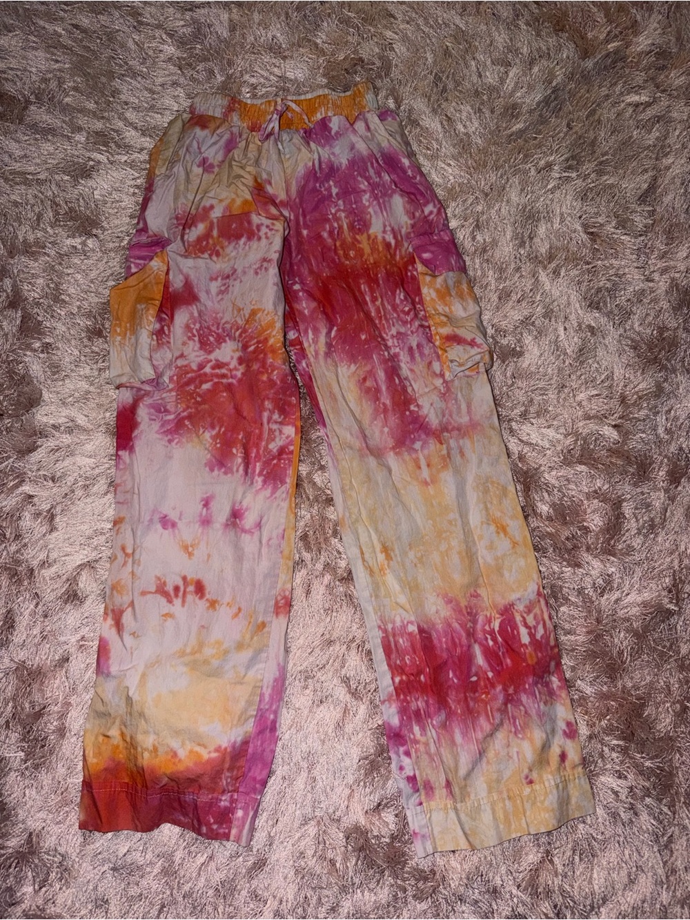 Rue21 Tie-Dye Wide Leg Cargo Pants - Pink, Orange, Cream
